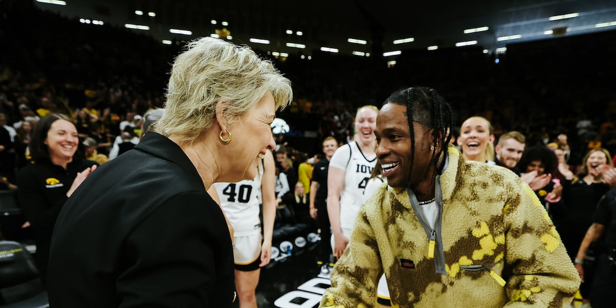Rapper Travis Scott makes appearance at Iowa Women’s Basketball Senior ...