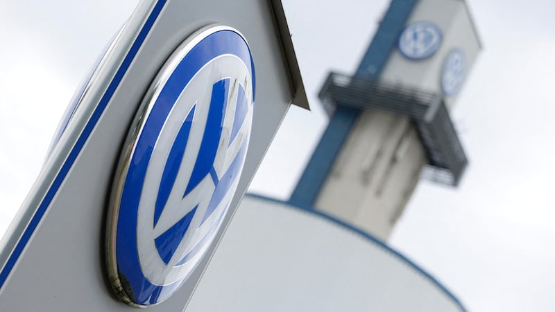 The VW logo in front of the Volkswagen plant in Osnabrueck, Germany, Wednesday, Aug. 26, 2026.