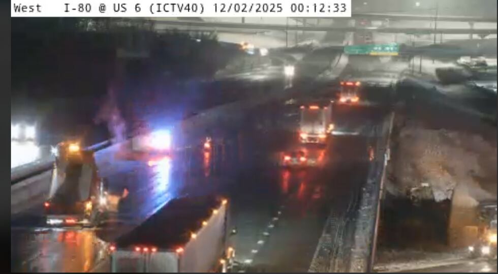 Traffic moved on I-80 West at U.S. 6 as of about 12:15 a.m., according to traffic cameras.