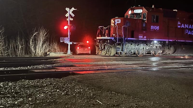 A van was struck by a train early Friday in Davenport.
