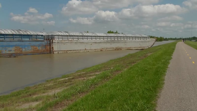 Barges stuck on Mississippi River levee