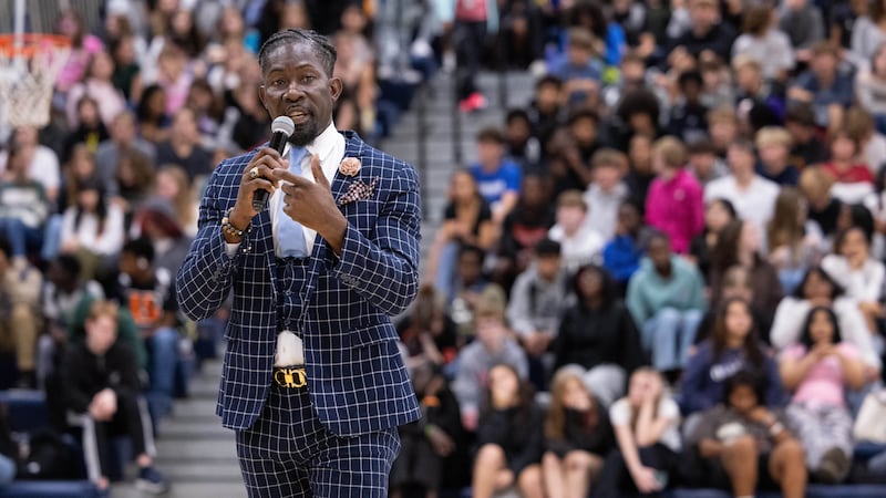 FILE - Ian Roberts, superintendent of Des Moines Public Schools, speaks to students at...
