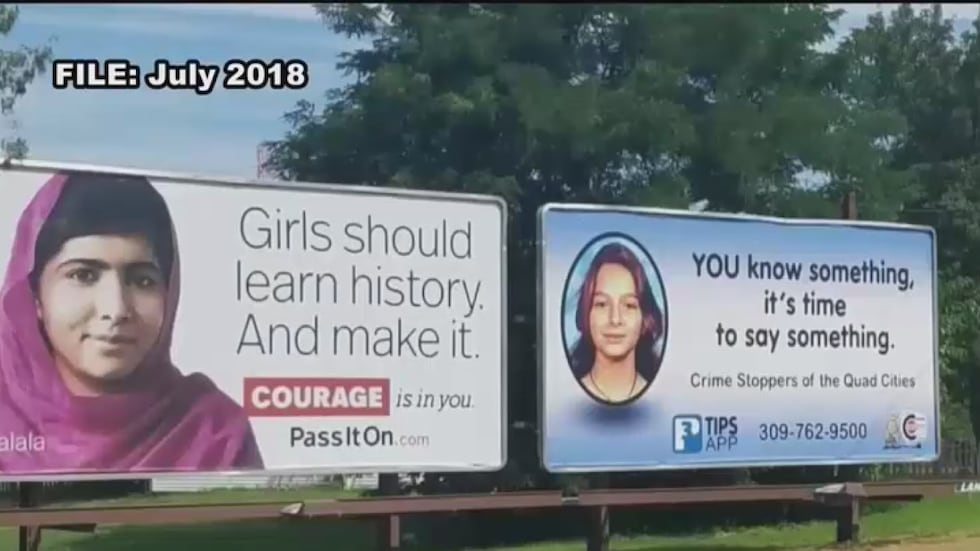 A billboard in the Quad Cities asking for anyone to share information about Trudy Appleby's case.