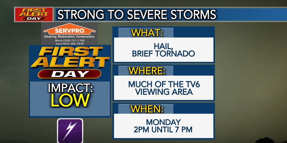 FIRST ALERT DAY in effect Monday from 2 p.m. until 7 p.m. for severe ...