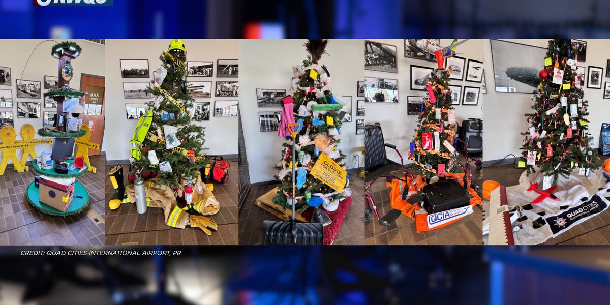 Quad Cities International Airport employees decorate trees