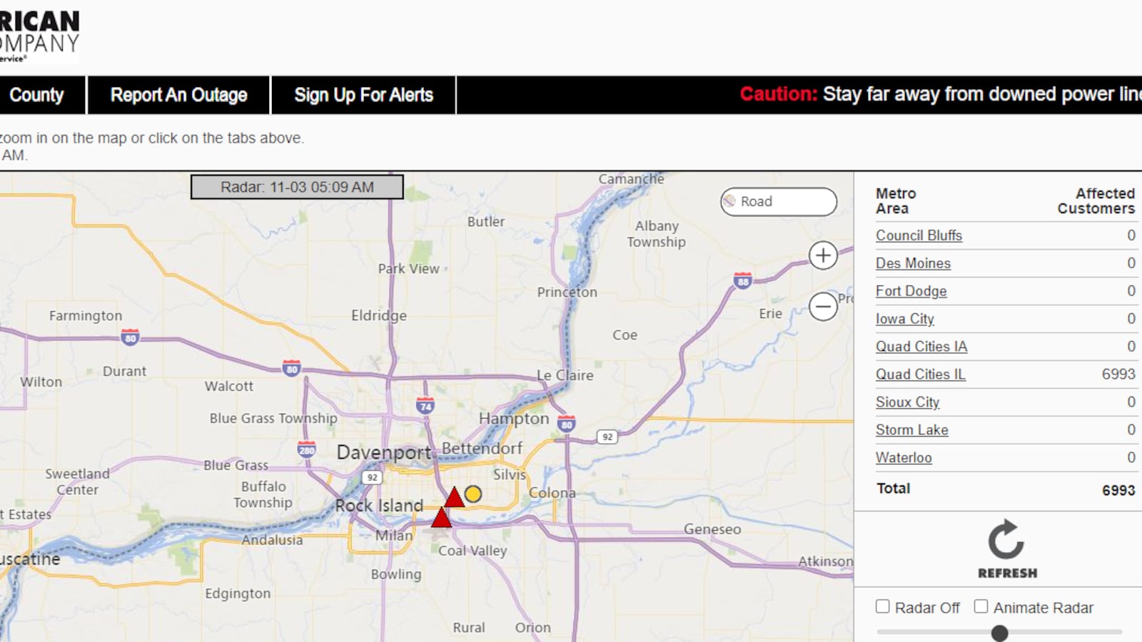 Tree falls on power line, causes major power outage in Illinois Quad Cities
