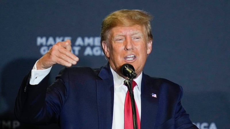 Former President Donald Trump speaks at a campaign event Thursday, April 27, 2023, in...
