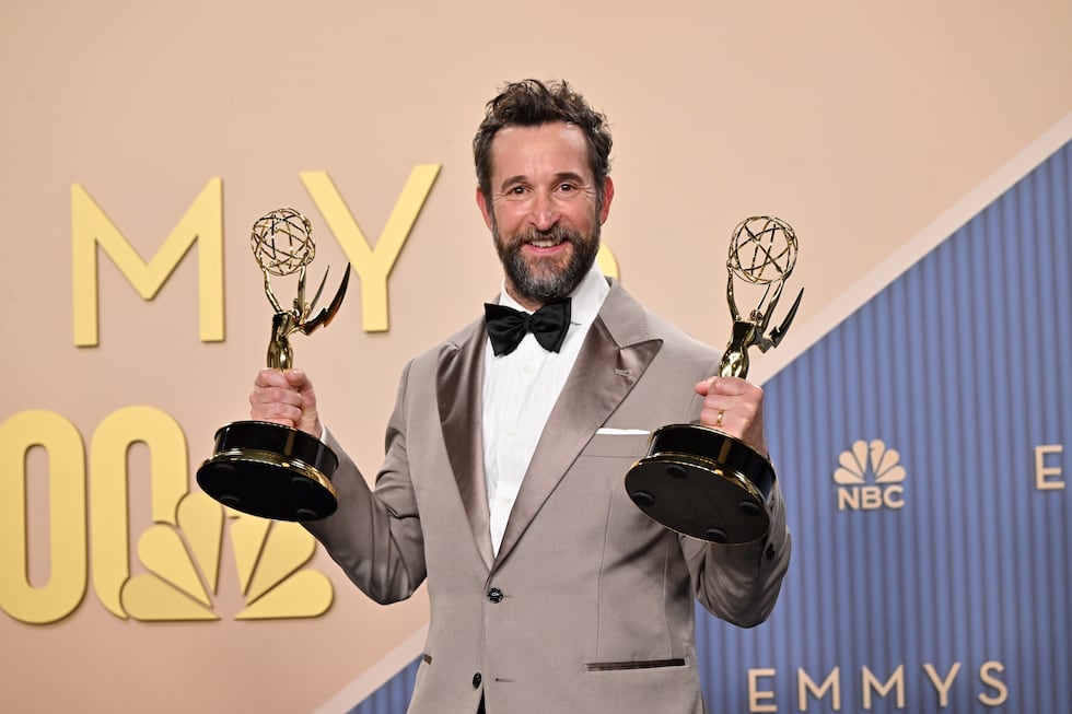 Noah Wyle from "The Pitt" poses in the press room with the Emmy for Outstanding Drama Series...