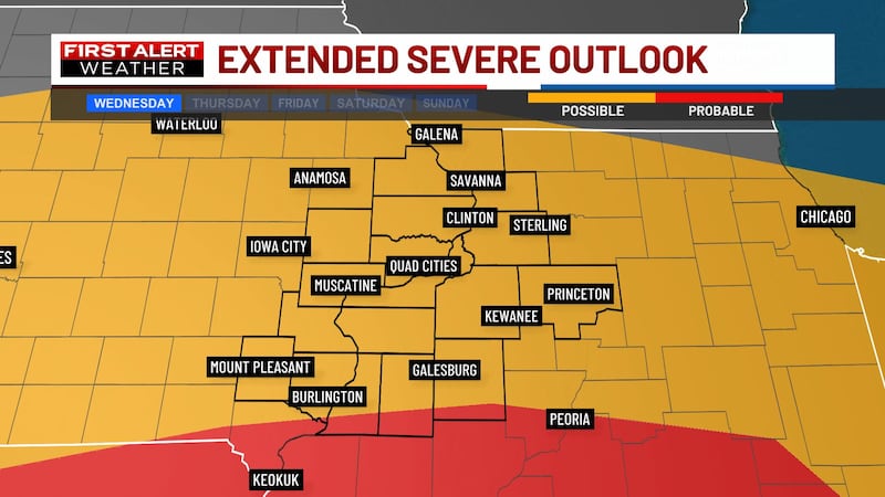 Level 2/5 to Level 3/5 risk of severe weather in place.