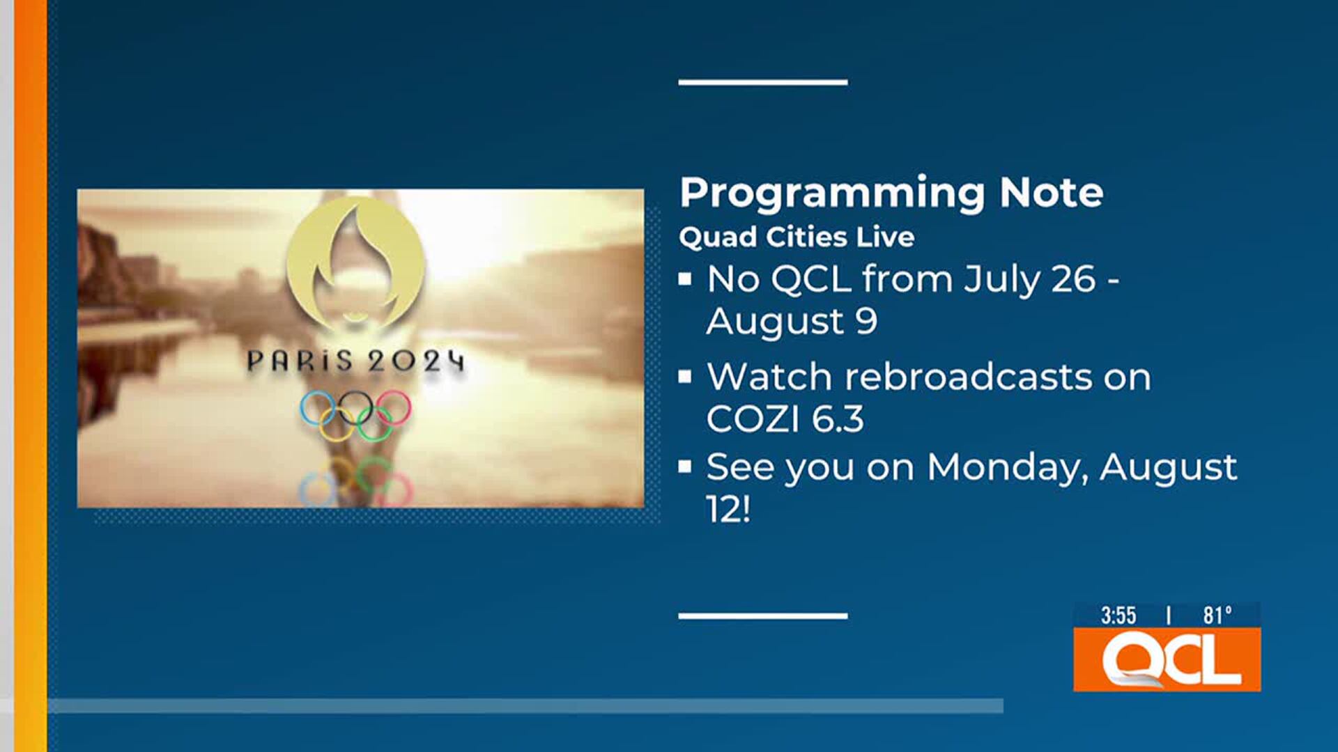 NBC's Summer Olympics coverage to preempt Quad Cities Live nbc-s-summer-olympics-coverage-to-preempt-quad-cities-live