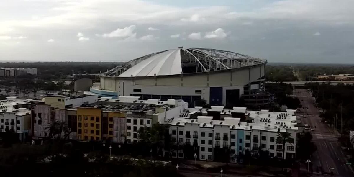 Drone video Tropicana Field in Tampa severely damaged Tropicana Field Christmas